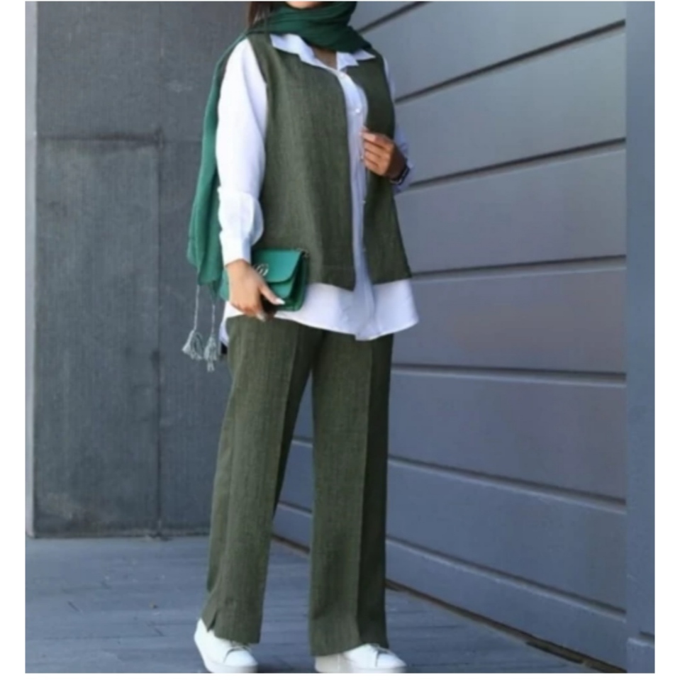ست سه نکه مانتو شلوار و وست تابستونه